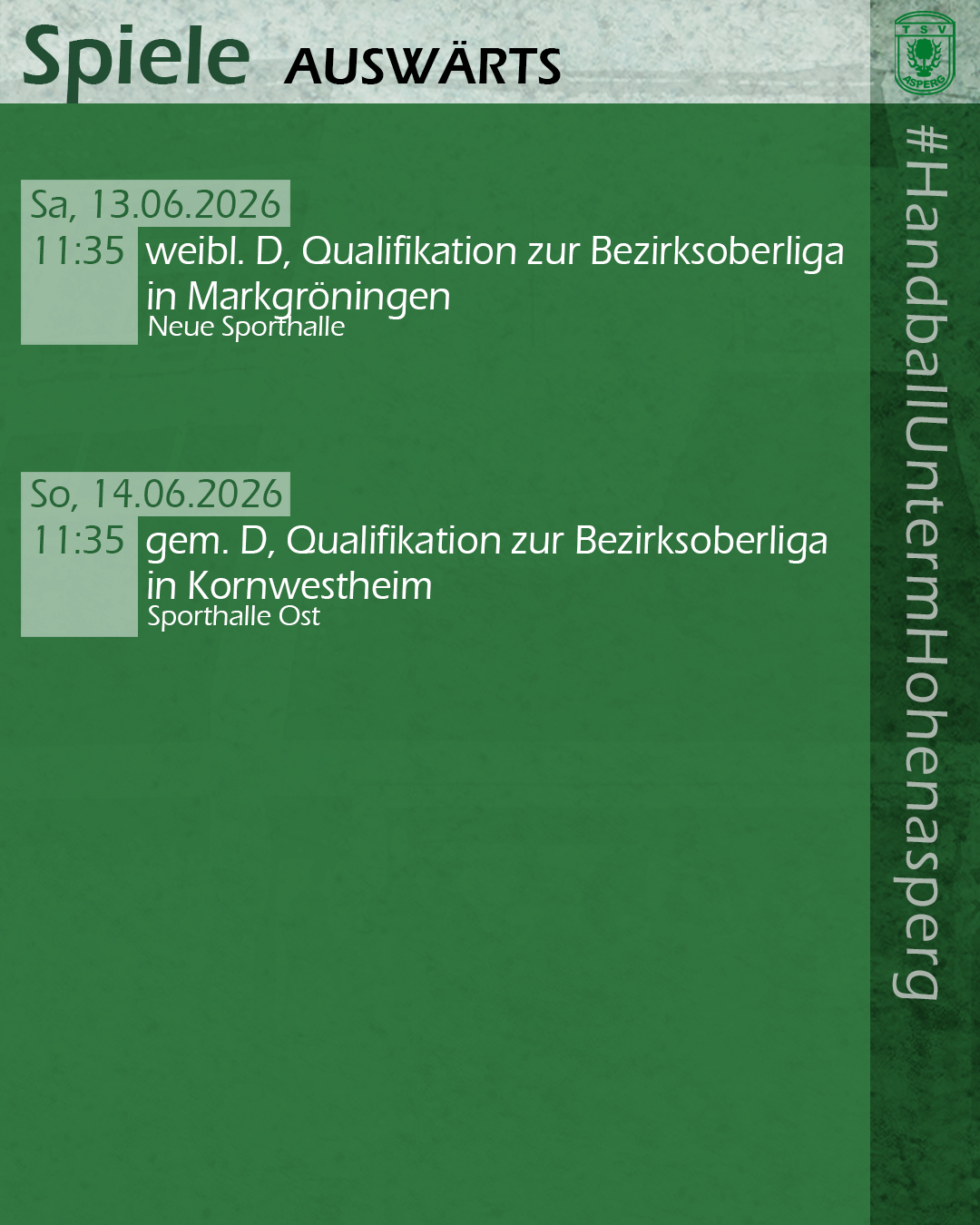 Die nächsten Spiele der Asperger Mannschaften